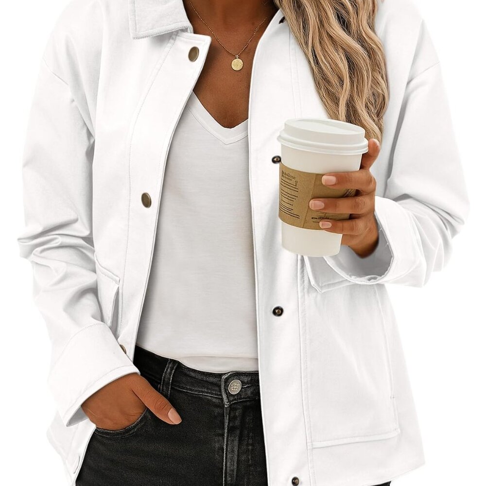 Cropped Button Down Shacket Lightweight Polyester… - image 1